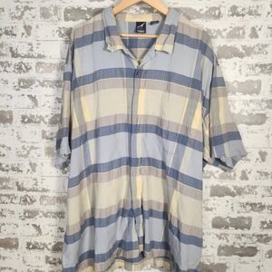 Karl Kani Men 4XL Button Down Shirt Blue Plaid Checkered‎ Casual Short Sleeve